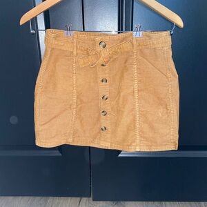 Tan Button-Front Women's Corduroy Skirt